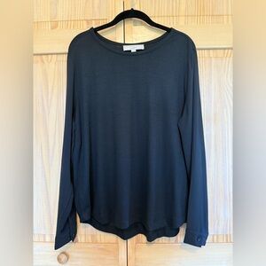 LOFT Women's Black Long Sleeve Top with Sheer Sleeves